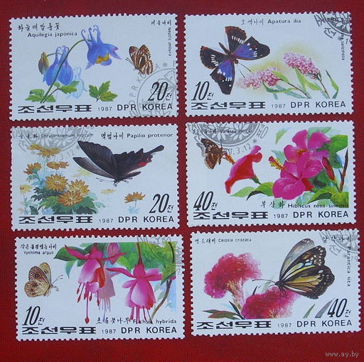 КНДР. Бабочки. ( 6 марок ) 1987 года. 4-9.