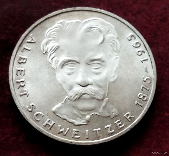Серебро 0.625!Германия 5 марок, 1975 100 лет со дня рождения Альберта Швейцера