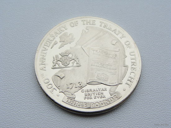 Гибралтар. 3 фунта 2013 год  UC#101  "300 лет Утрехтскому мирному договору"