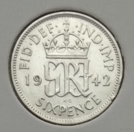 Великобритания 6 пенсов 1942 г. В холдере