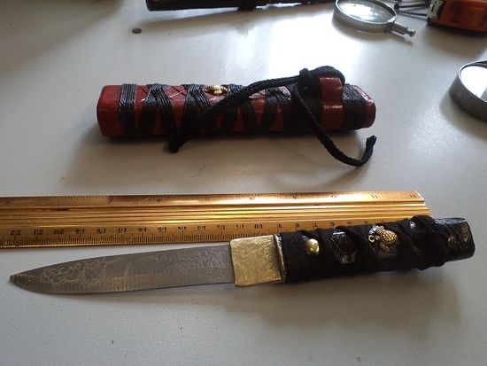 Нож ручной работы в японском стиле в деревянных ножнах(4)
