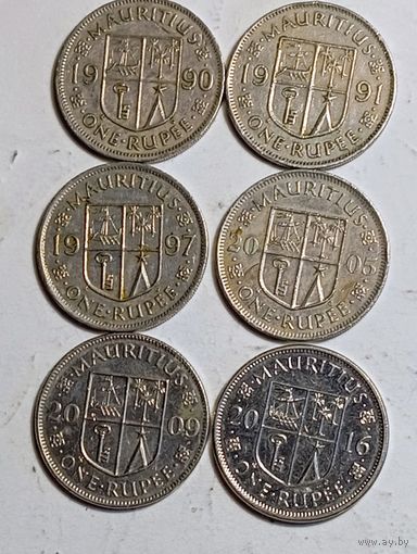 Маврикий 1  рупия 1990 , 1991 , 1997 , 2005 , 2009 , 2016 года .