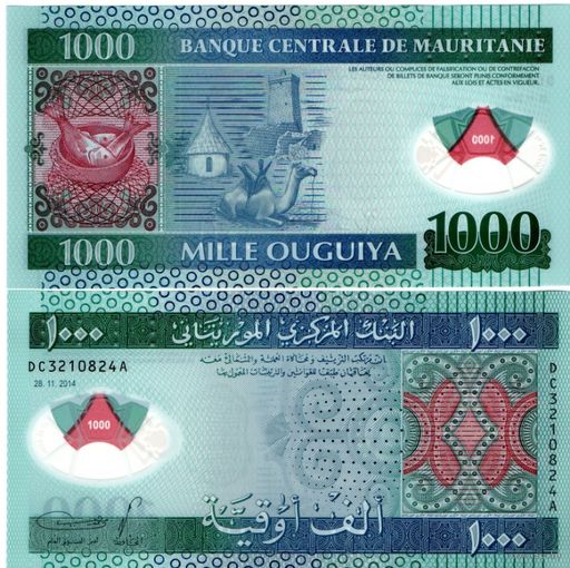 Мавритания 1000 угий 2014 UNC банкнота
