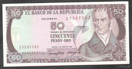 Колумбия 50 песо 1986 г. UNC