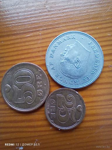 Дания 1 крона 1963, 50 оре 2007, 25 оре 1998-74