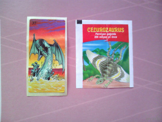 Наклейка от жевательной резинки Планета Динозавров (Dinosaur Planet, dunkin) #37 и вкладыш динозавр Celurozaurus