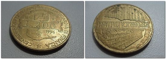 200 лир Италия 1996 г.в. KM# 184, 200 LIRE, ЮБИЛЕЙНАЯ,100 лет Академии таможенной службы, из коллекции