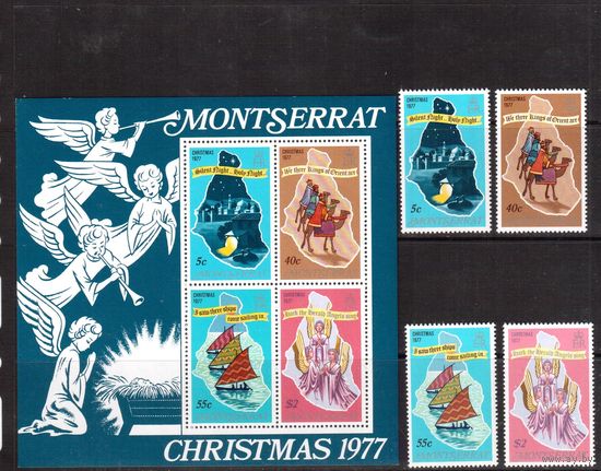 Монтсеррат-1977, (Мих.377-381,Бл.14) **, Рождество,Религия, (полная серия)