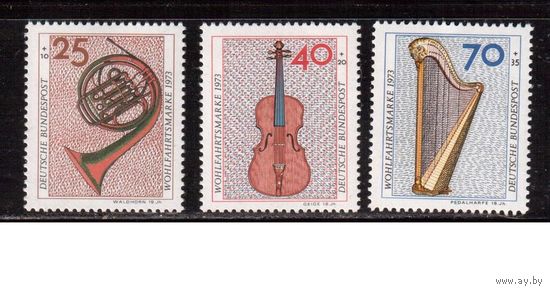 Германия(ФРГ)-1973,(Мих.782-785), ** , Музыкальные инструменты, 3 марки