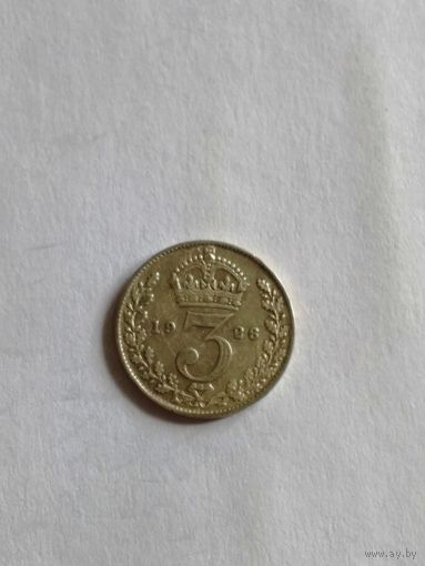 Великобритания 3 пенса 1926 г. (Георг V) серебро KM# 827 малая голова -нечастая монета
