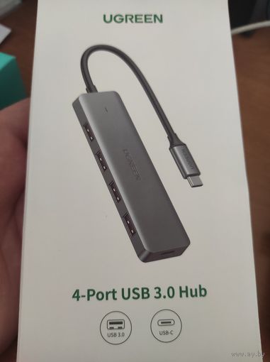 USB 3.0 HUB (разветвитель) на 4 порта Ugreen CM219 с питанием Type-C серый.