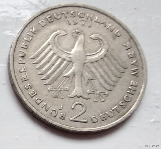 Германия 2 марки, 1971 "J" - Гамбург Конрад Аденауэр, 1-3-2