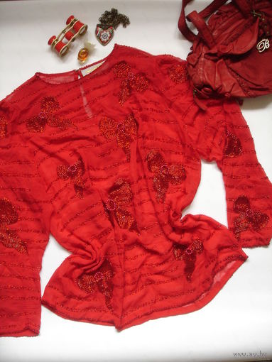 Блуза красная винтаж 70-е гг 48-50