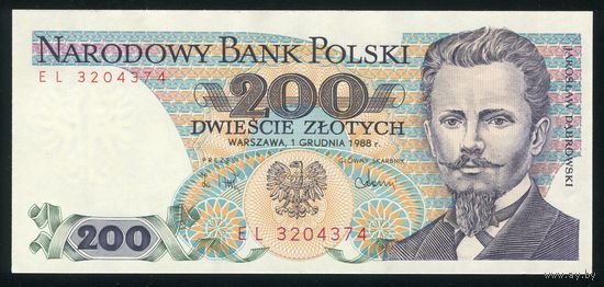 Польша 200 злотых 1988 г. Серия EL. P144c. UNC