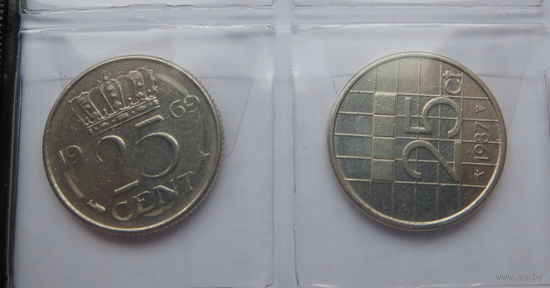 Нидерланды 25 центов 1969г. и 25 центов 1987г.