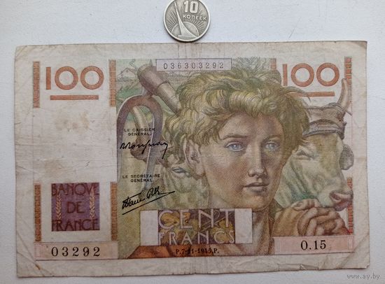 Werty71 Франция 100 франков 1945 Банкнота