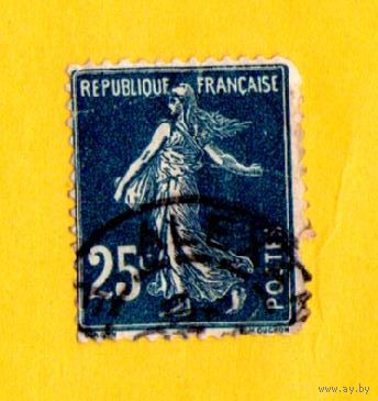 Марка Республика Франция-1906г. Сеятель. Сплошной фон тёмно-синий.