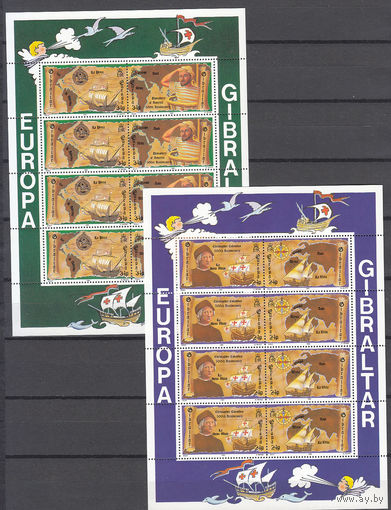 Открытие Америки. Колумб. Гибралтар. 1993. 2 малых листа (полная серия). Michel N 638-641 (40,0 е)