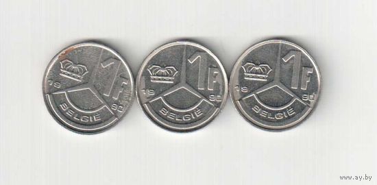 1  франк 1990 года Бельгии (надпись  BELGIE)