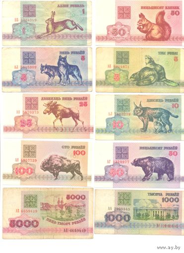 Беларусь комплект банкнот (15 шт.) 1992-1998 гг.