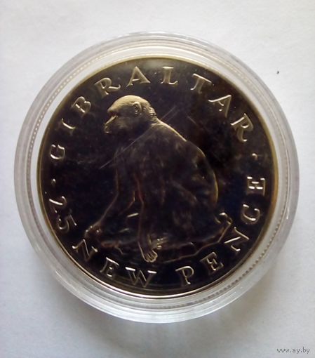 Гибралтар 25 новых пенсов 1971 г Обезьяна UNC