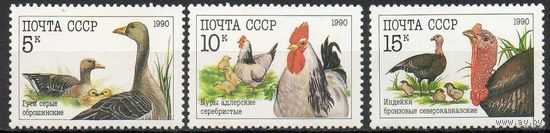Фауна Домашние птицы СССР 1990 год (6223-6225) серия из 3-х марок ** (С)