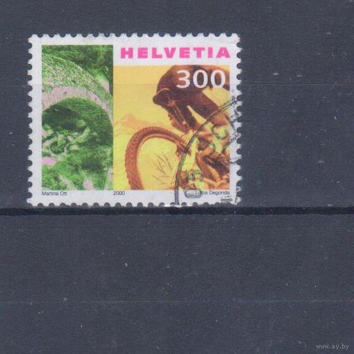 [250] Швейцария 2000. Туризм.Велосипед. Высокий номинал.Гашеная марка.