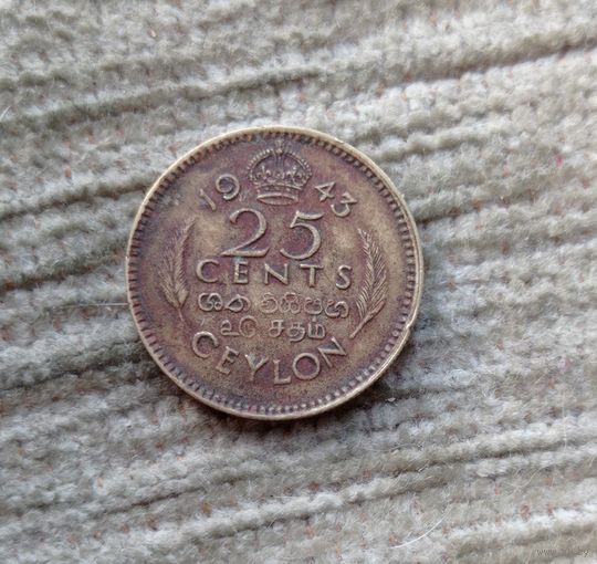 Werty71 Цейлон 25 центов 1943 Георг 6 Шри Ланка