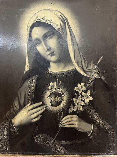Старинная литография 1899 года Сердце Марии