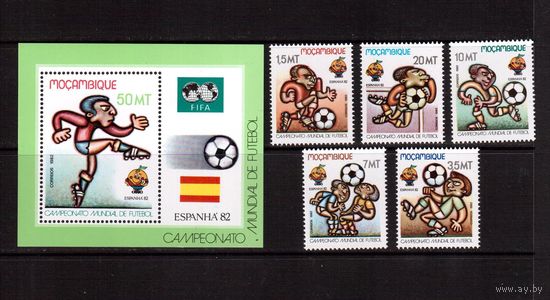 Мозамбик-1982, (Мих.884-888,Бл.13)  **  , Спорт, ЧМ по футболу
