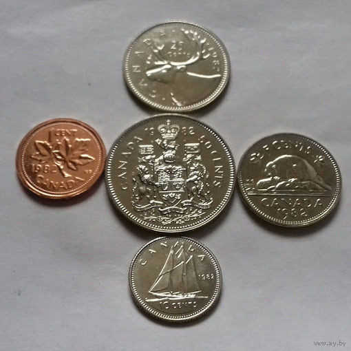 1, 5, 10, 25, 50 центов, Канада 1982 г., UNC