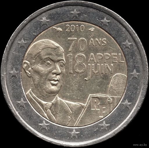 Франция 2 евро 2010 г. "70 лет речи Шарля де Голля" КМ#1676 (28-7)