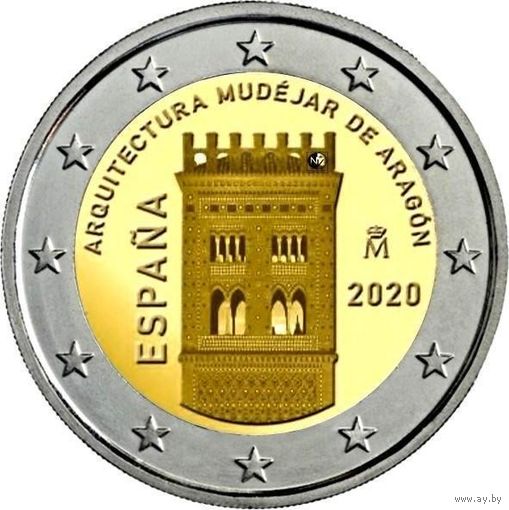 2 Евро Испания 2020  Архитектура мудехар в Арагоне UNC из ролла