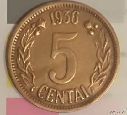 ЛИТВА 5 центов 1936