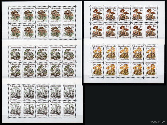 Ядовитые грибы Чехословакия 1989 год серия из 5 марок в малых листах (10 серий)