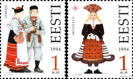 Национальные костюмы Эстония 1994 год серия из 2-х марок