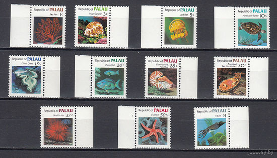 Морская фауна. Ракушки. Палау. 1983. 11 марок. Michel N 9-19 (7,5 е)