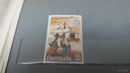 Парусники, корабли, флот, транспорт, моренистика - марка - Бермуды (Бермудские острова) - флаги, национальные костюмы