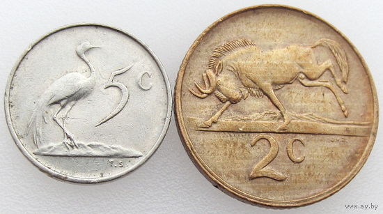 Две монеты ЮАР: 5 центов 1983 и 2 цента 1988 гг.