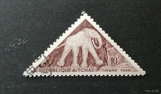 Чад 1962 Наскальная живопись. Слон. Доплатная марка. Треугольные марки.