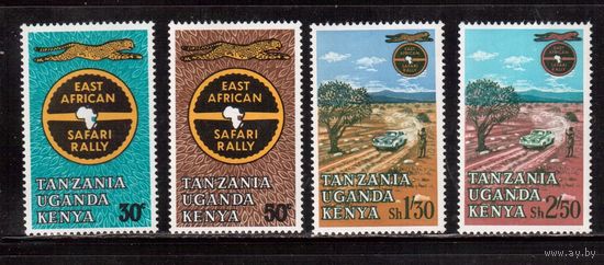 Танзания-Уганда-Кения-1966,(Мих.136-139) **  ,  Ралли, Автомобили, Леопард (полная серия)