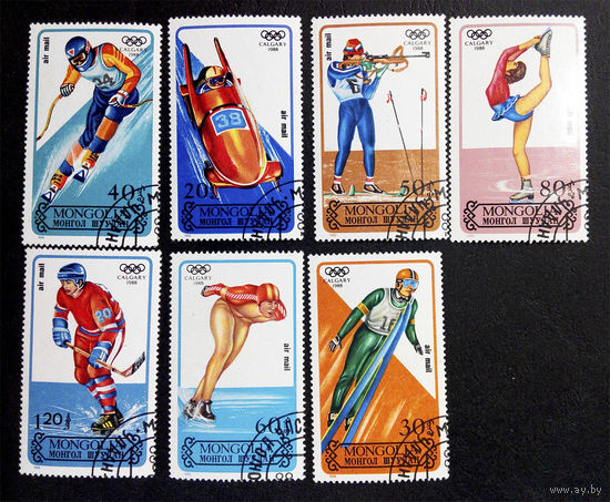 Монголия 1988 г. Олимпиада. Калгари. Спорт , полная серия из 7 марок #0060-С1P10