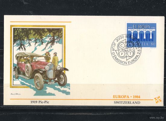 Швейцария ХМК СЕПТ Европа 1984.Авмобиль Pic-Pic модель 1919 Cпецгашение Франкировано маркой Европа #1271