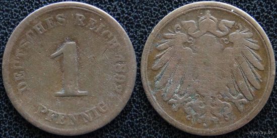 YS: Германия, Рейх, 1 пфенниг 1892D, KM# 10