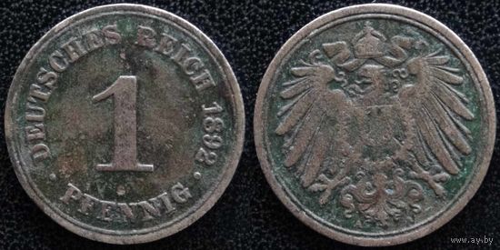 YS: Германия, Рейх, 1 пфенниг 1892A, KM# 10