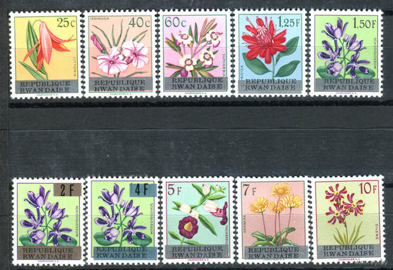 Руанда - 1963г. - Цветы - полная серия, MNH, одна марка с повреждением клея [Mi 13-22] - 10 марок