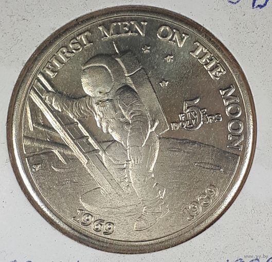 Маршалловы острова 5 долларов 1989  20 лет первому человеку на Луне