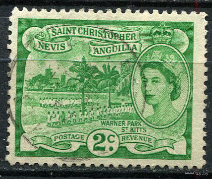 Сент-Кристофер - Невис - Ангилья - 1954/1957 - Королева Елизавета II и Уорнер Парк 2С - [Mi.115] - 1 марка. Гашеная.  (Лот 84EW)-T25P3