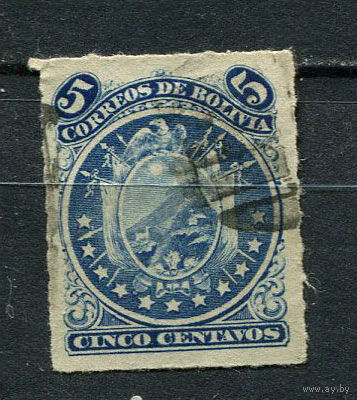 Боливия - 1887 - Герб 5С - [Mi.24] - 1 марка. Гашеная.  (Лот 26Di)