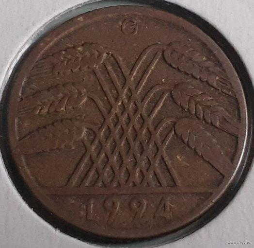 Германия 10 рентенпфеннигов, 1924 "G"